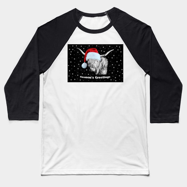 Highland Cow at Christmas (Season's Greetings) Baseball T-Shirt by Jane Braat